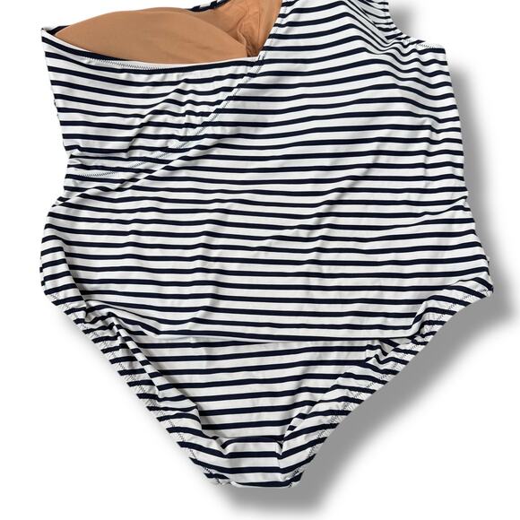 J Crew One Shoulder One Piece‎ Swimsuit Womens Plus 22 Navy White Stripe - Picture 5 of 7